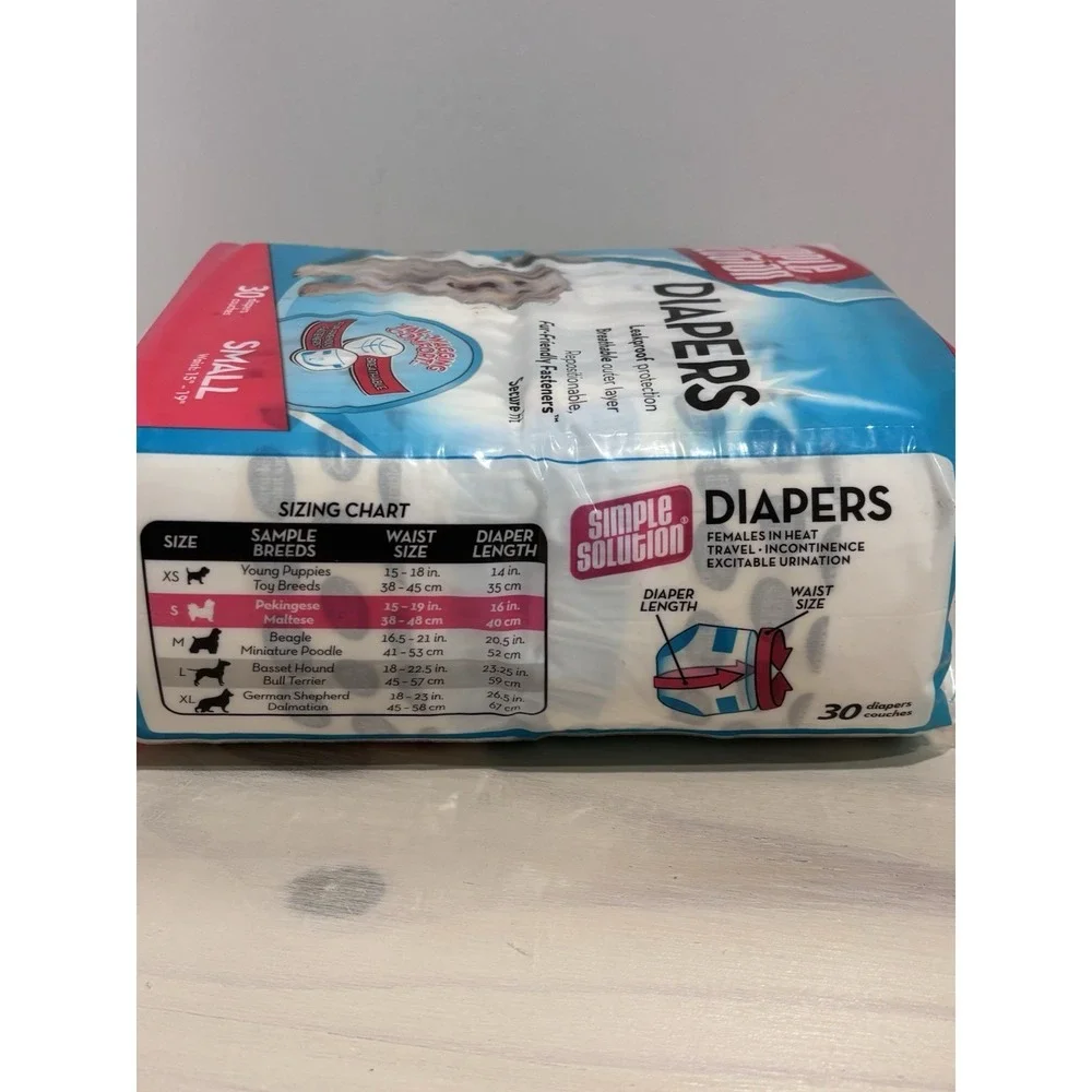 Simple‎ Solution True Fit Dog Diapers Female Small 30 Count Disposable White
